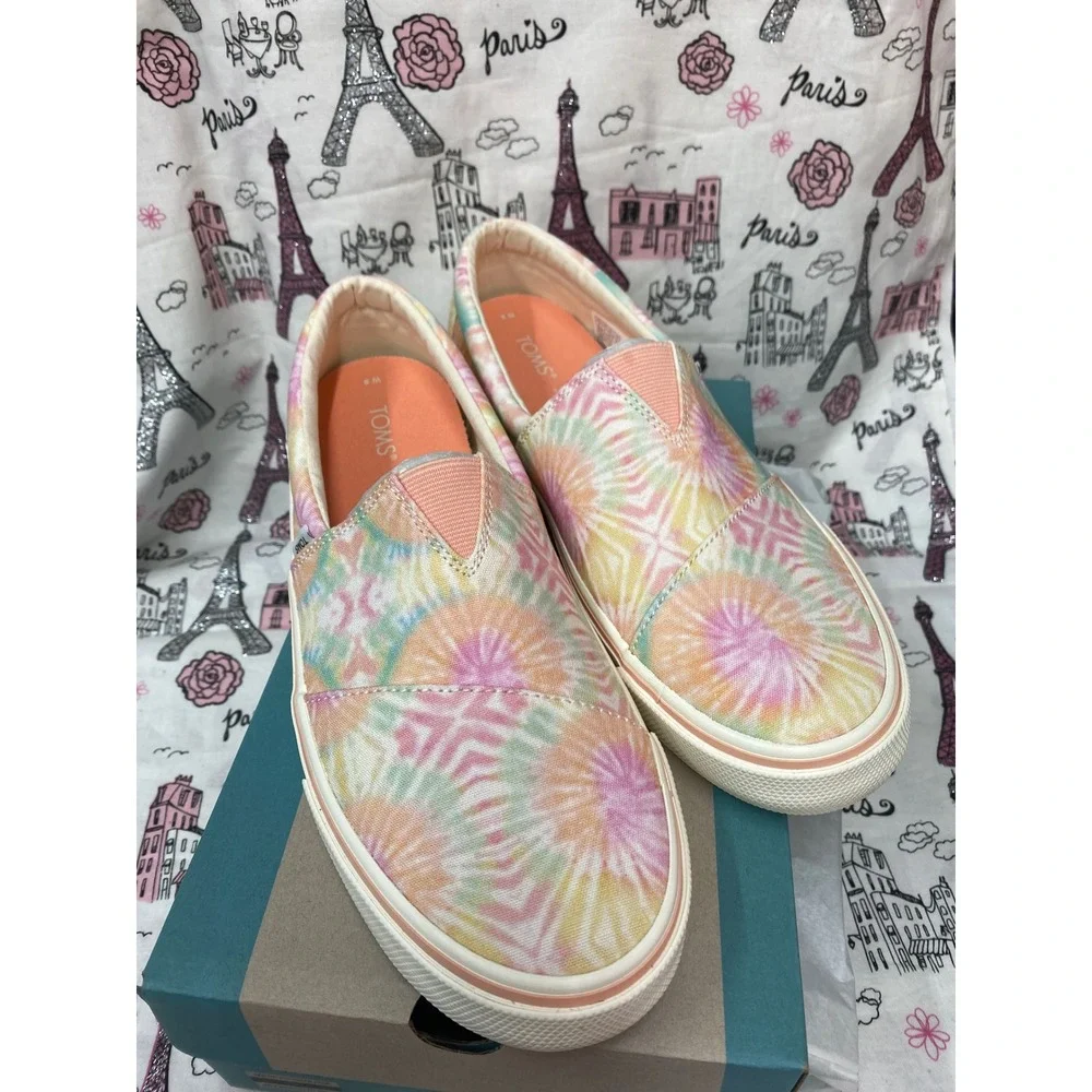 TOMS Alpargata Fenix Slip On Candy Pink Tie Dye Canvas Sneakers Womens 8 NEW